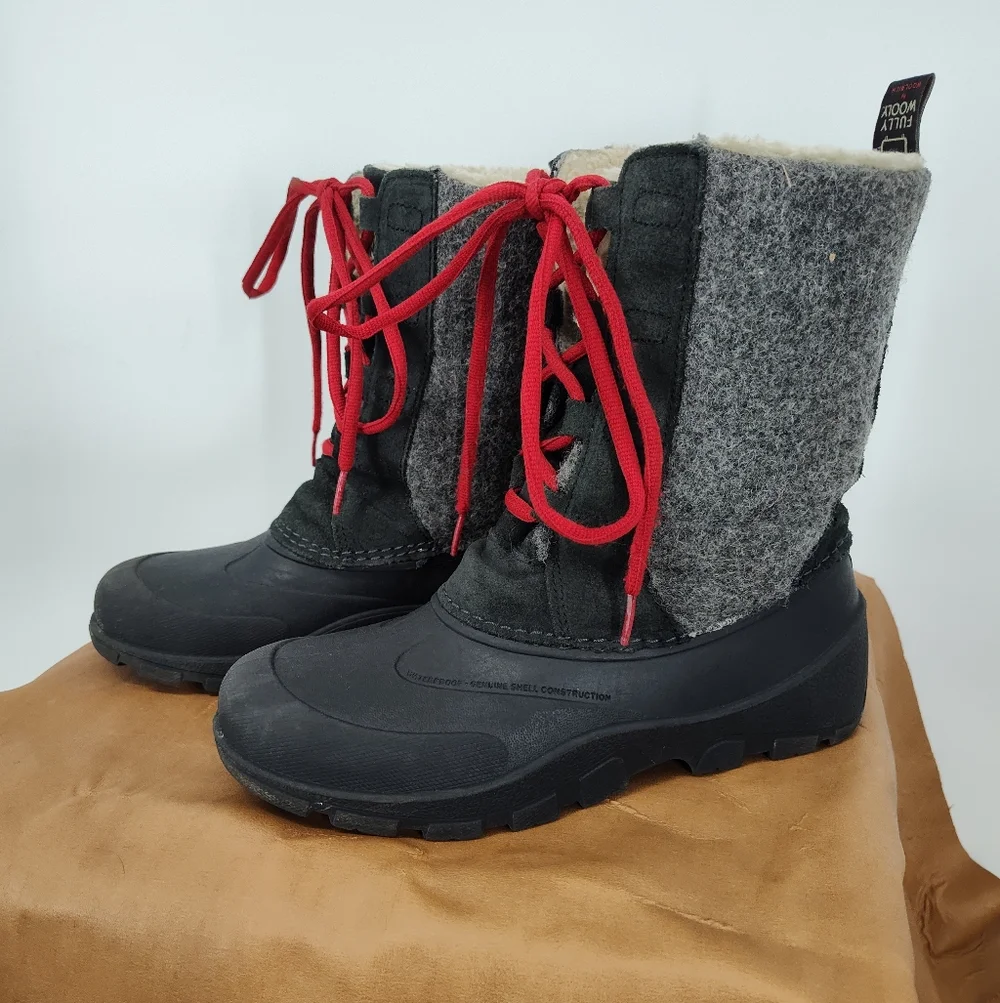 Woolrich Fully Wooly Black/Grey Cream Winter Boots Size Women's 8